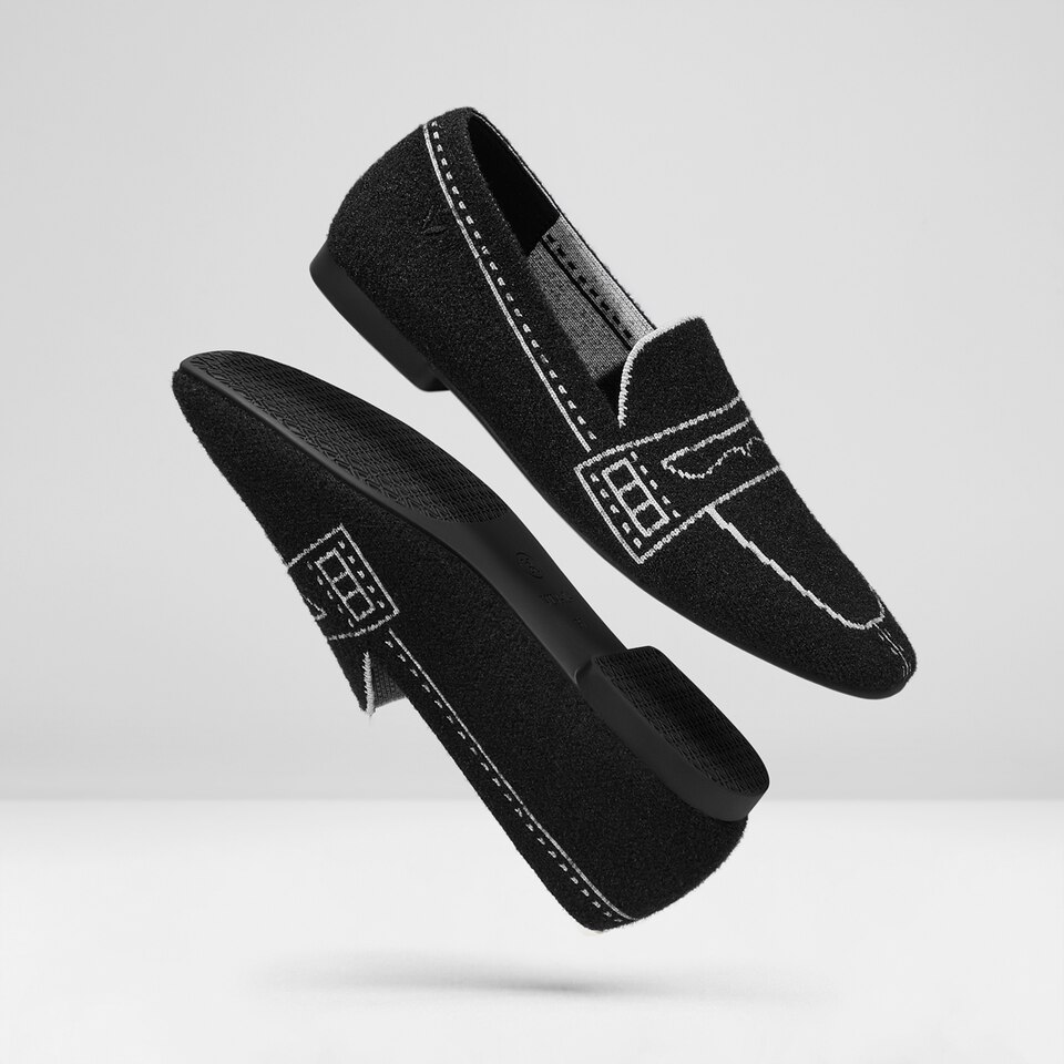 Sierra Square-toe Eco Fluffy Yarn Loafers in Black | Women's Sustainable, Washable and Stylish Shoes | VIVAIA