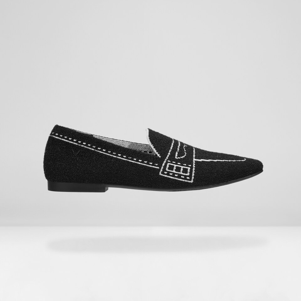 Sierra Square-toe Eco Fluffy Yarn Loafers in Black | Women's Sustainable, Washable and Stylish Shoes | VIVAIA