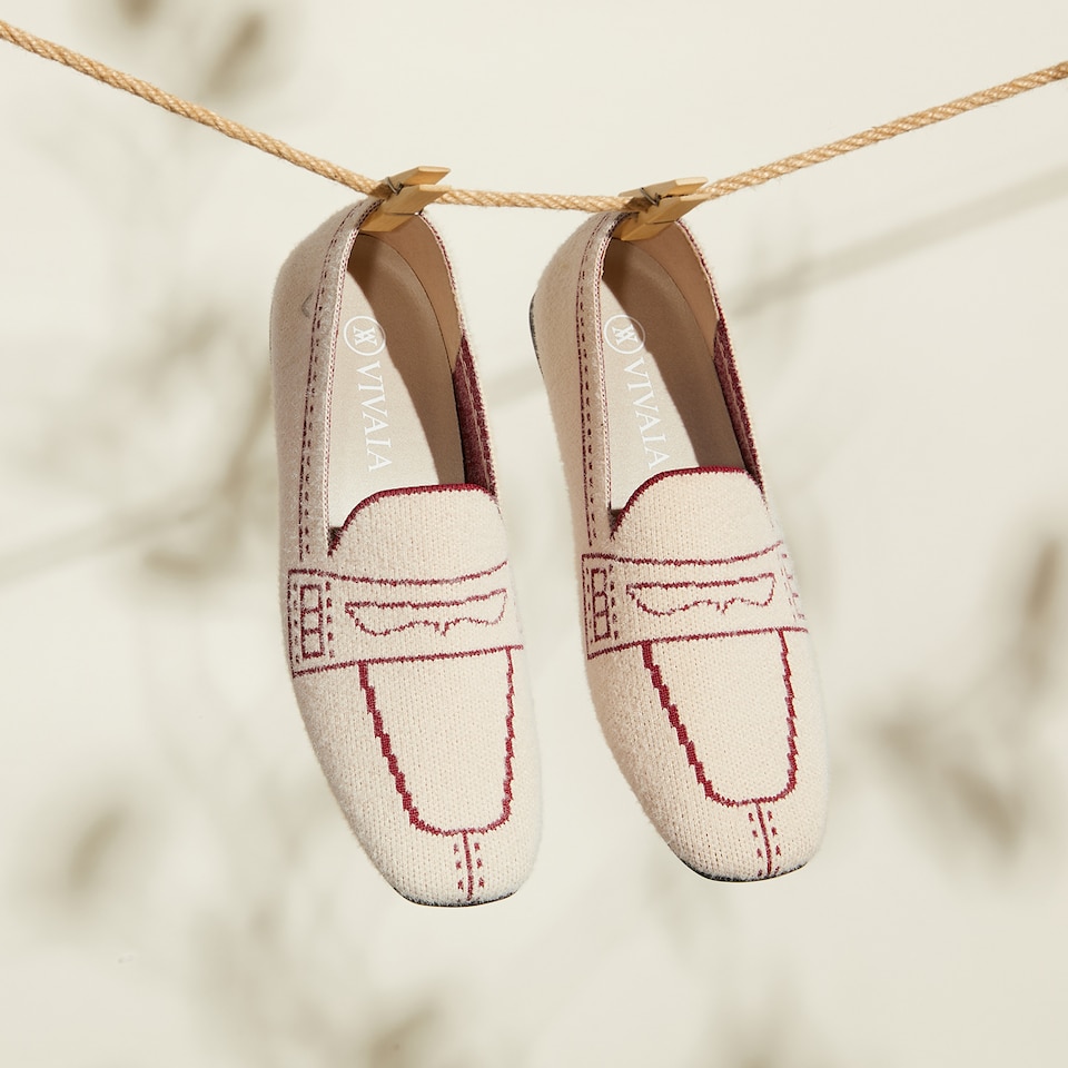 Sierra Square-toe Eco Fluffy Yarn Loafers in Light Khaki | Women's Sustainable, Washable and Stylish Shoes | VIVAIA