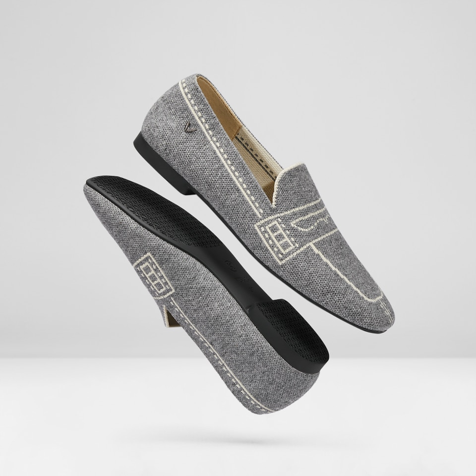 Sierra Square-toe Wool Loafers in Rich Grey - Women's Shoes | VIVAIA