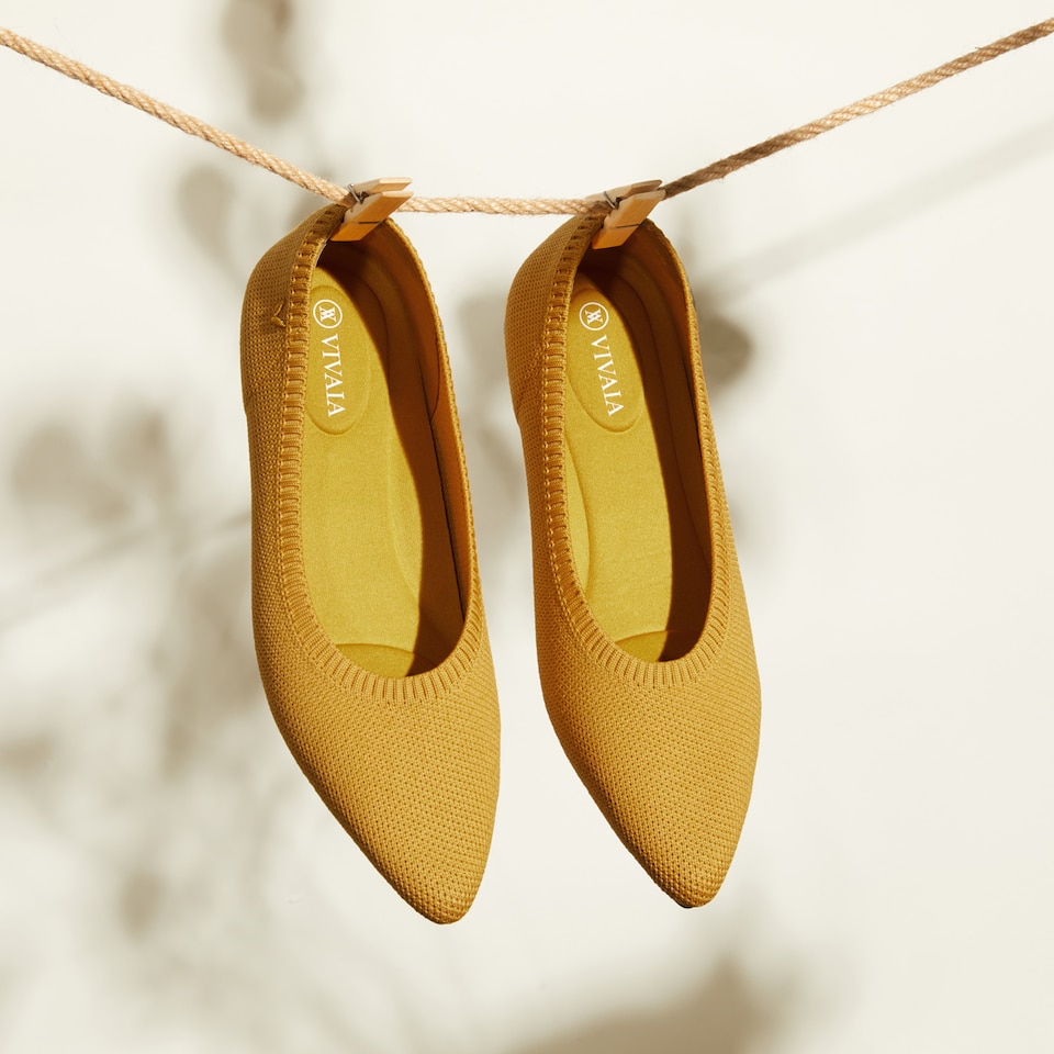 Aria5° Women Pointy Flats in (Ginger Yellow) - Sustainable & Washable Shoes | VIVAIA