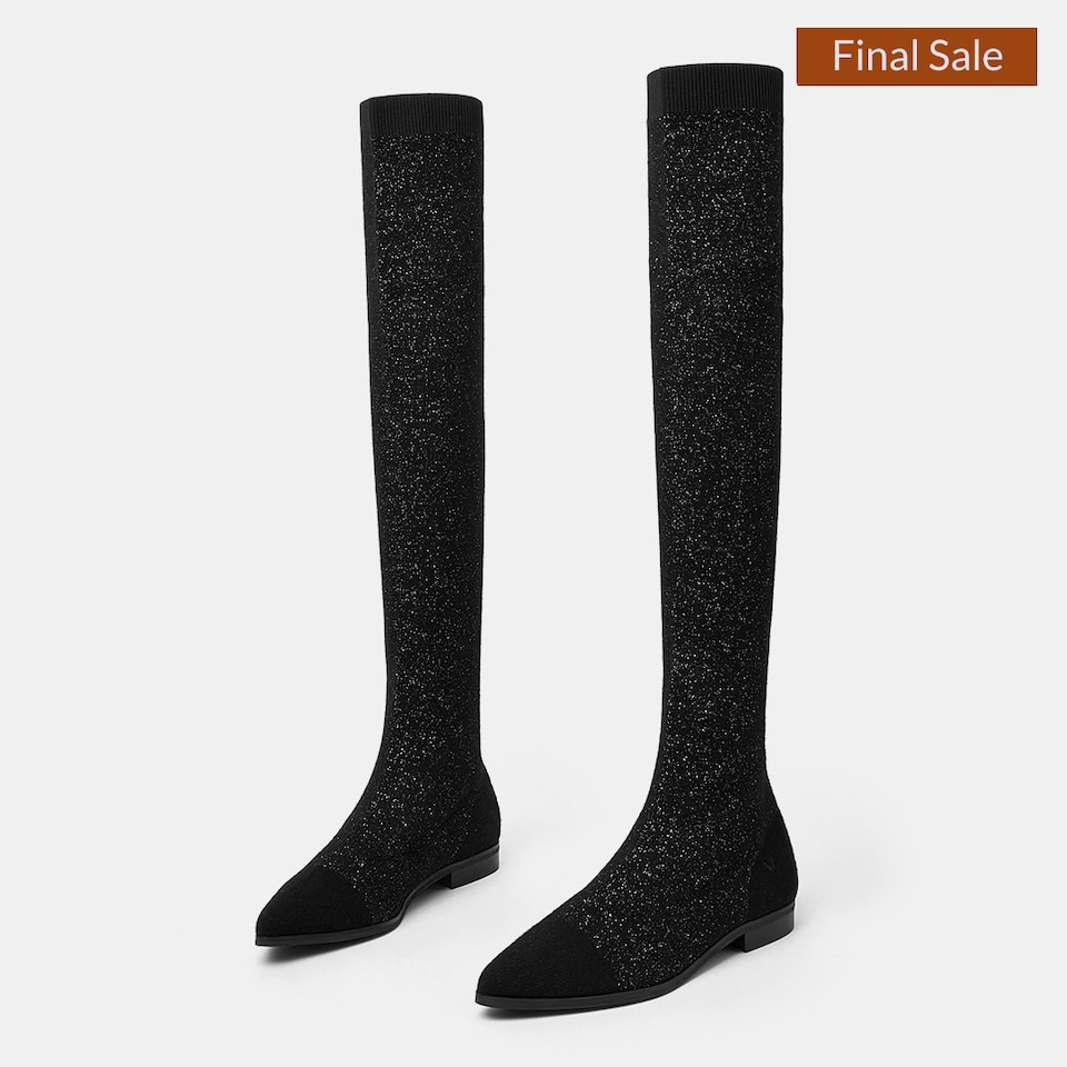 Michaelia Pointy Wool Over-knee Boots in Black | Women's Sustainable and Stylish Shoes | VIVAIA