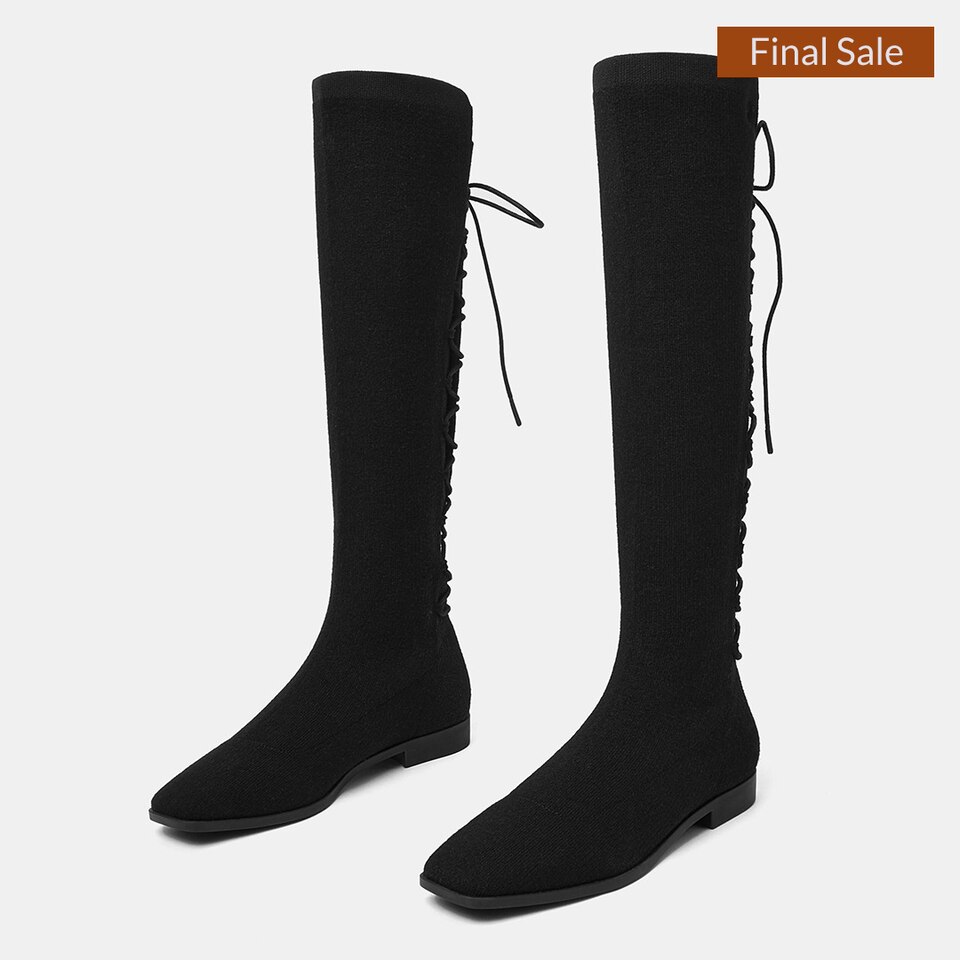 Pandora Square-toe Wool Riding Boots in Black | Women's Sustainable and Stylish Shoes | VIVAIA