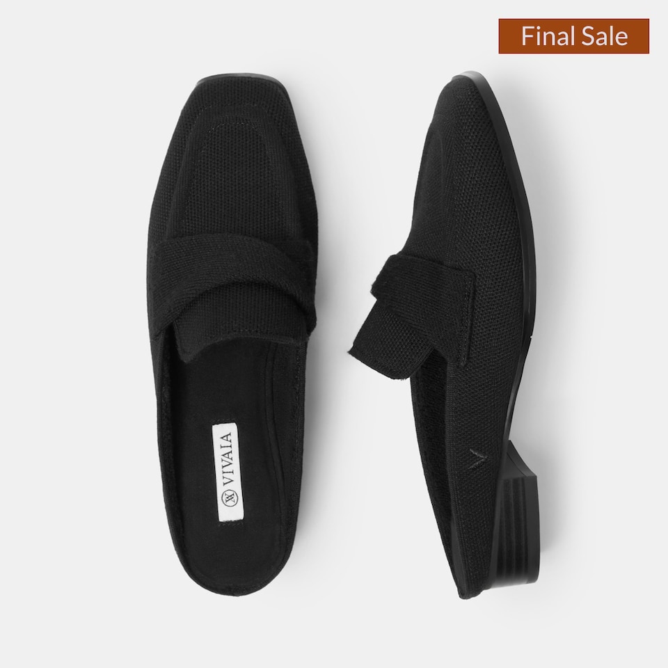 Olivia Square-toe Mules in Solid Black | Women's Sustainable and Stylish Shoes | VIVAIA