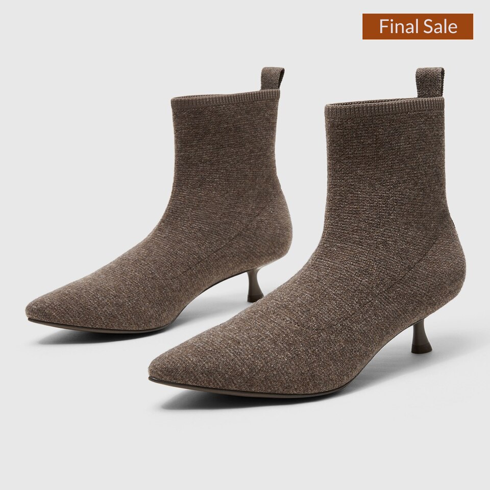 Naomi Wool Pointy Kitten Heel Boots in Coffee Grey | Women's Sustainable and Stylish Shoes | VIVAIA