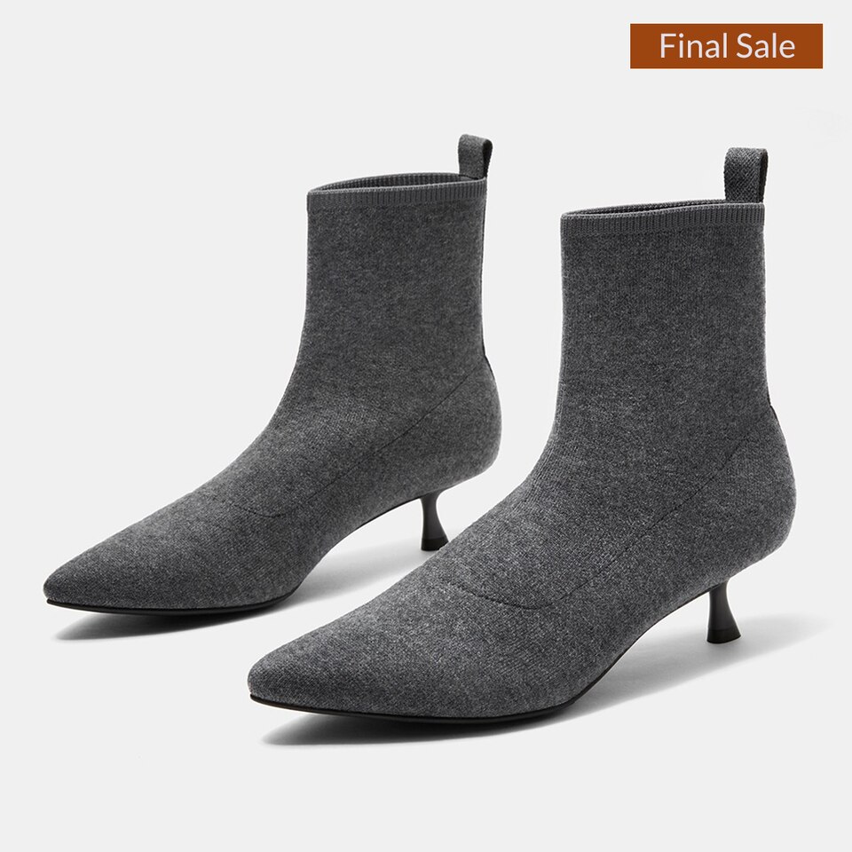 Naomi Wool Pointy Kitten Heel Boots in Rich Grey | Women's Sustainable and Stylish Shoes | VIVAIA