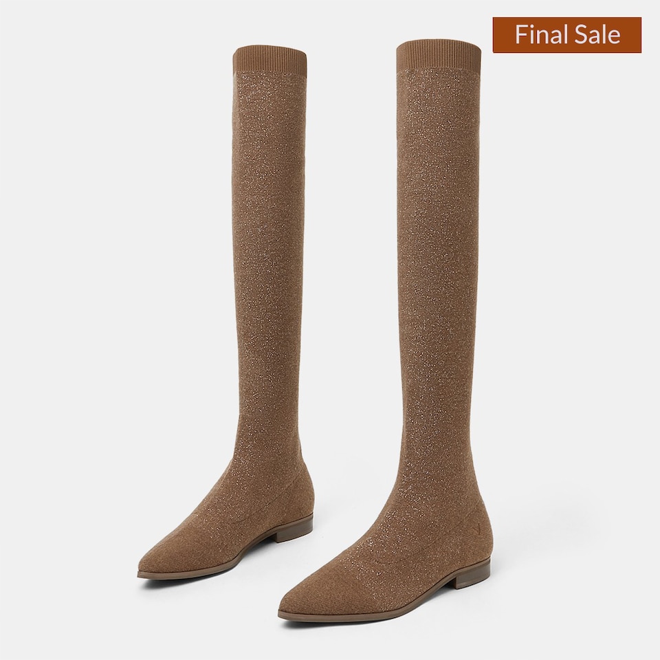 Michaelia Pointy Wool Over-knee Boots in Peanut Brown | Women's Sustainable and Stylish Shoes | VIVAIA