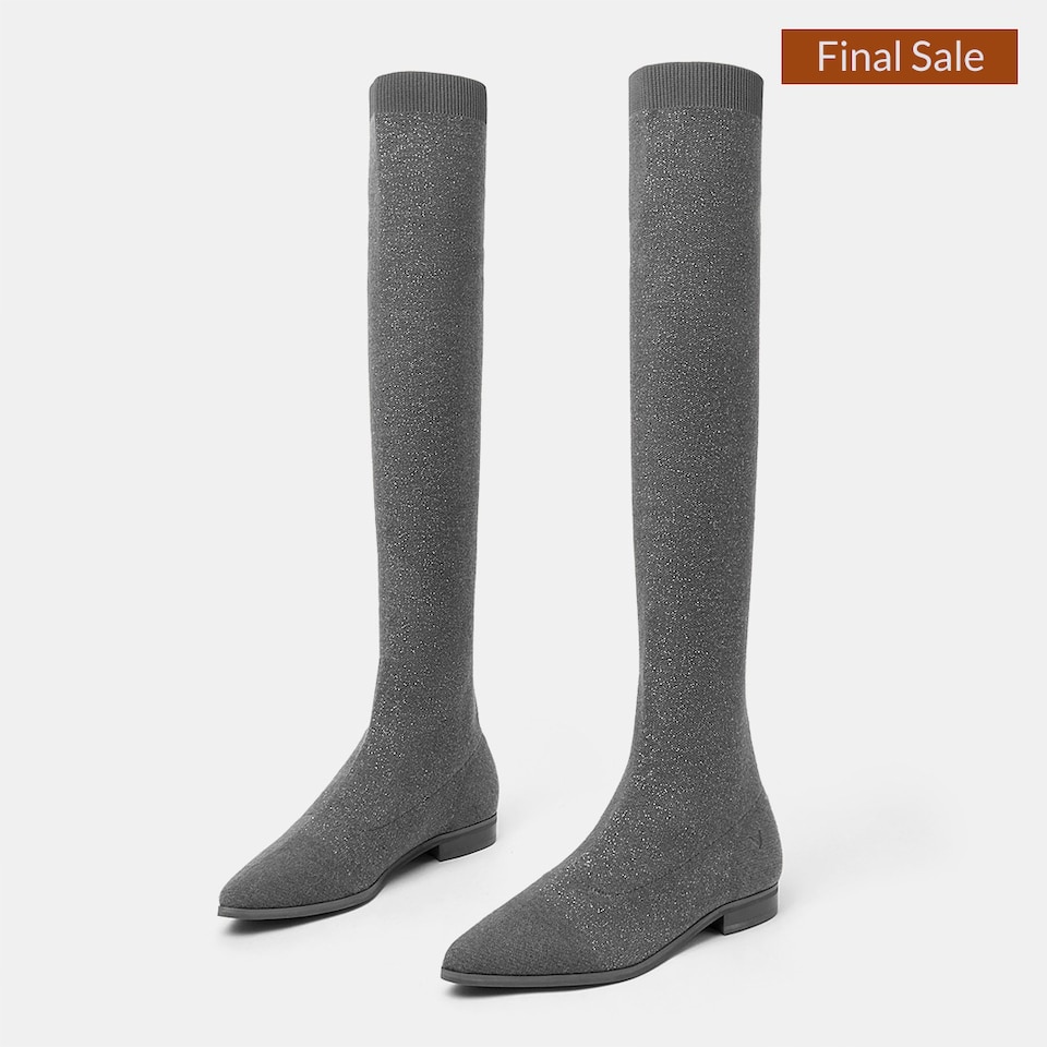 Michaelia Pointy Wool Over-knee Boots in Pale Grey | Women's Shoes | VIVAIA