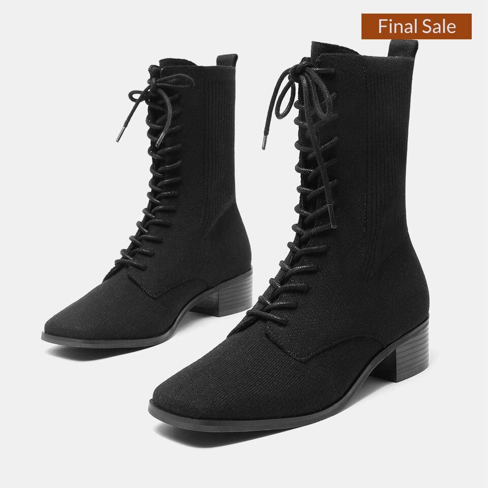 Tammy Square-toe Wool Boots in Solid Black | Women's Sustainable and Stylish Shoes | VIVAIA