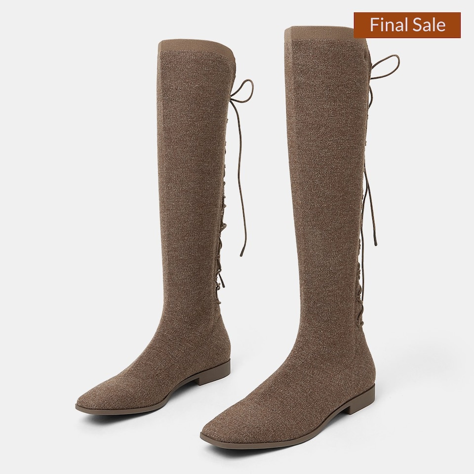 Pandora Square-toe Wool Riding Boots in Tan Russet | Women's Sustainable and Stylish Shoes | VIVAIA