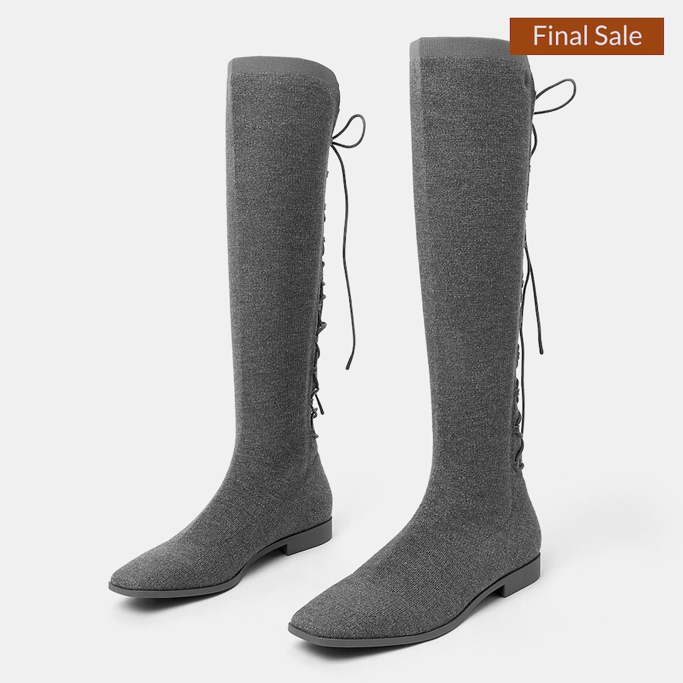 Pandora Square-toe Wool Riding Boots in Pale Grey | Women's Sustainable and Stylish Shoes | VIVAIA