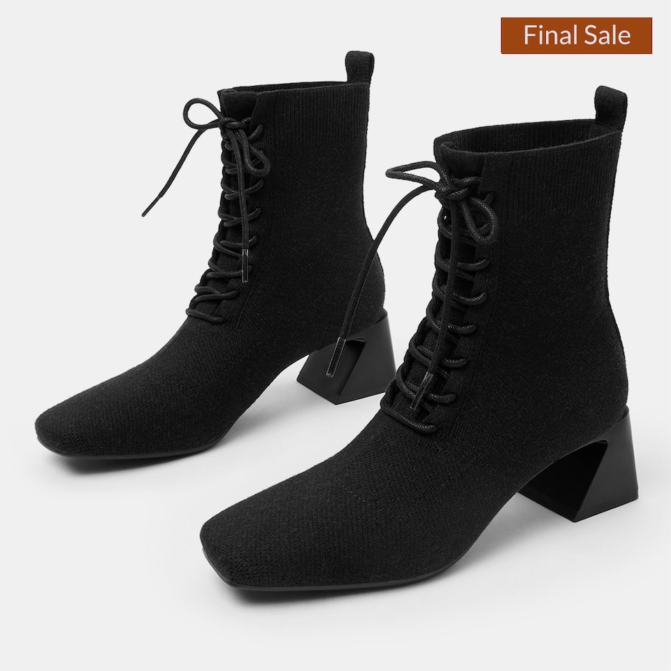 Isabel Square-toe Wool Ankle Boots in Solid Black | Women's Sustainable and Stylish Shoes | VIVAIA