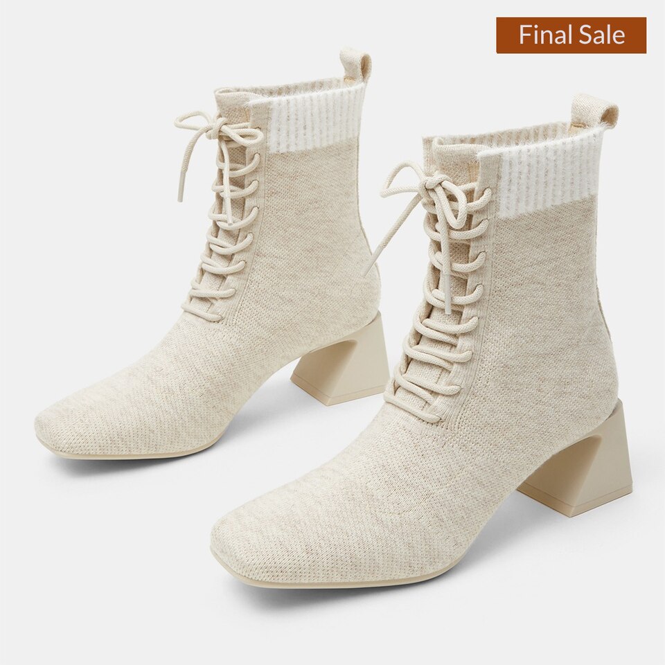 Isabel Square-toe Wool Ankle Boots in Cream Ivory | Women's Sustainable and Stylish Shoes | VIVAIA