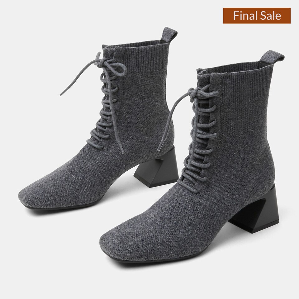 Isabel Square-toe Wool Ankle Boots in Rich Grey | Women's Sustainable and Stylish Shoes | VIVAIA