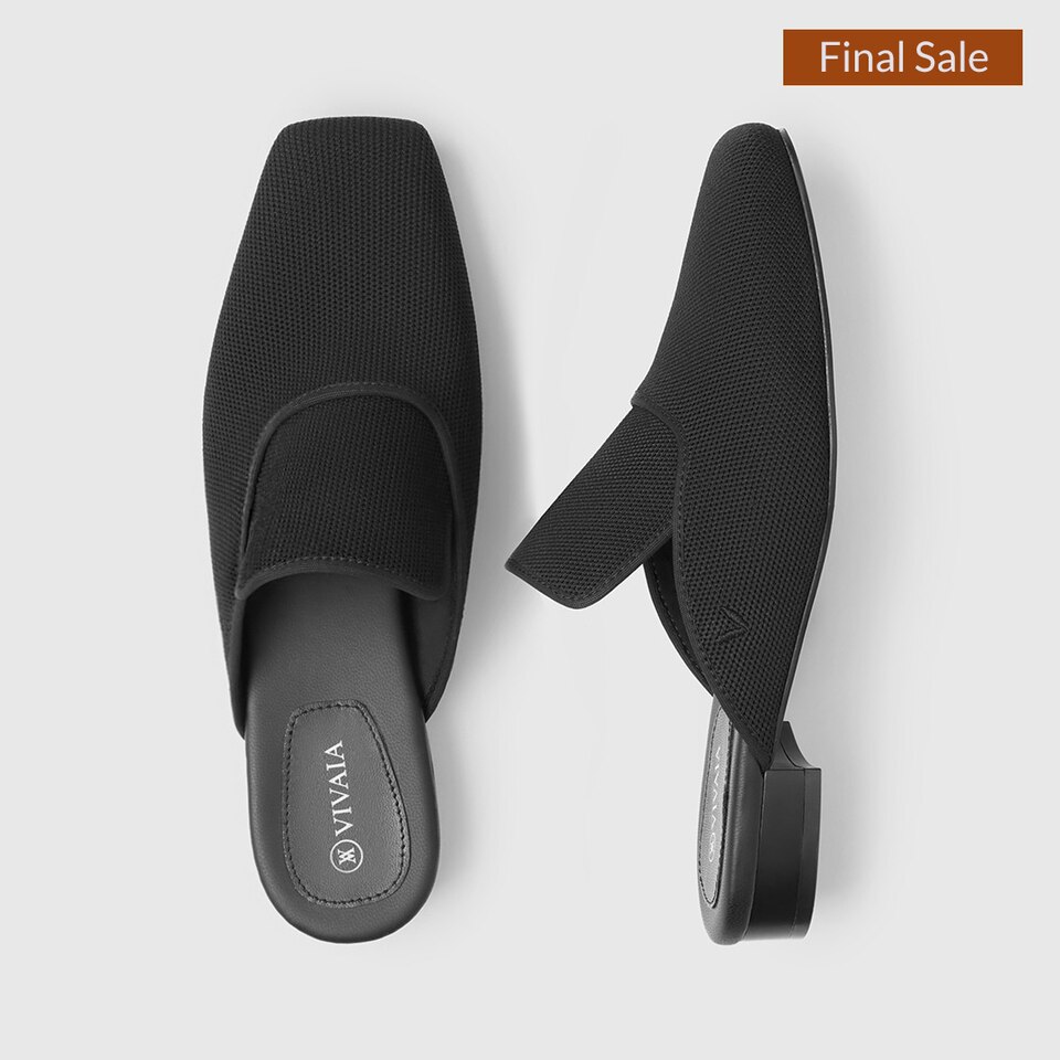 Marie Square-toe Mules in Deep Ebony | Women's Sustainable and Stylish Black Shoes | VIVAIA