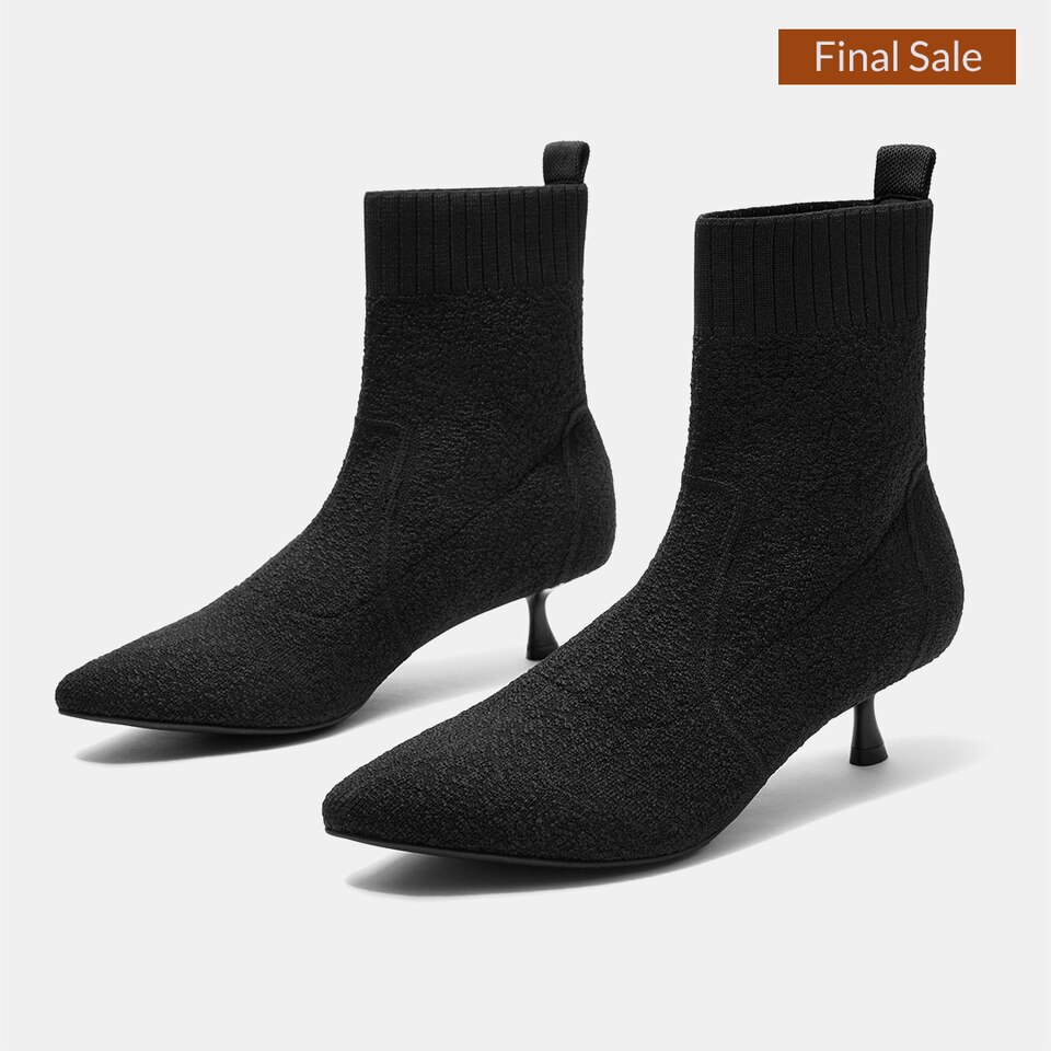 Louise Pointy Kitten Heel Boots in Solid Black | Women's Sustainable and Stylish Shoes | VIVAIA