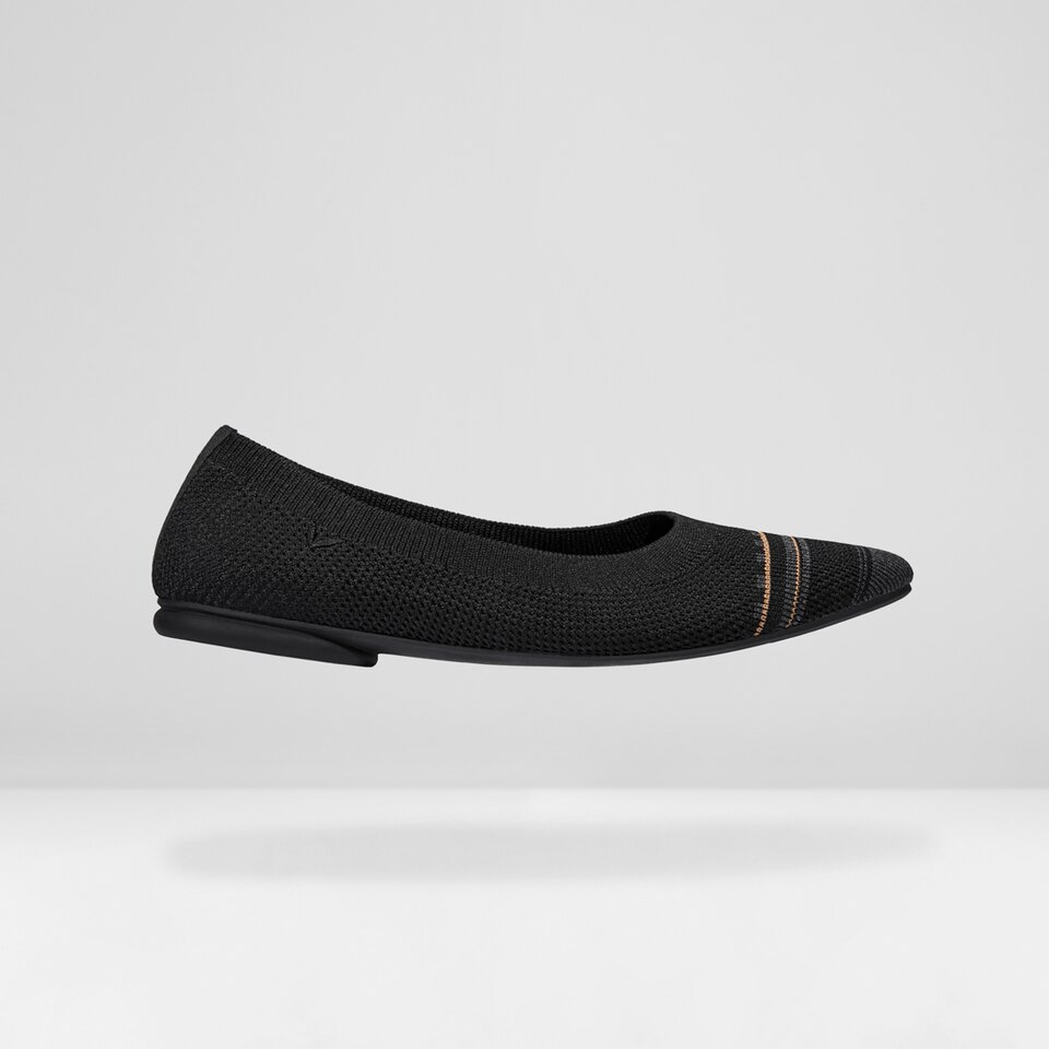 Aditi Round Foldable Flats in Striped Black | Women's Sustainable,Washable and Stylish Shoes | VIVAIA