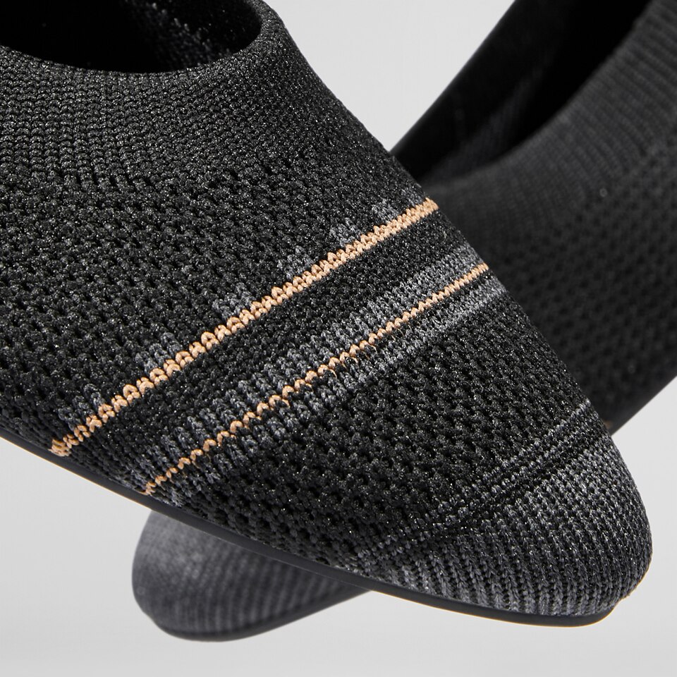 Aditi Round Foldable Flats in Striped Black | Women's Sustainable,Washable and Stylish Shoes | VIVAIA