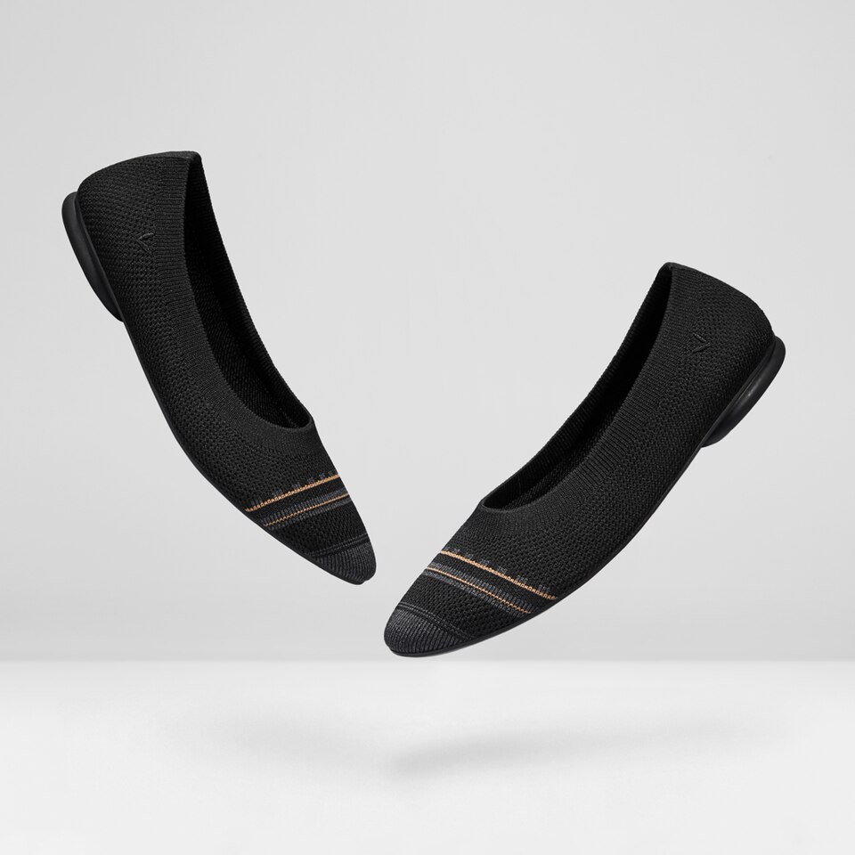 Aditi Round Foldable Flats in Striped Black | Women's Sustainable,Washable and Stylish Shoes | VIVAIA