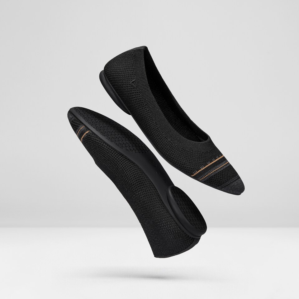 Aditi Round Foldable Flats in Striped Black | Women's Sustainable,Washable and Stylish Shoes | VIVAIA