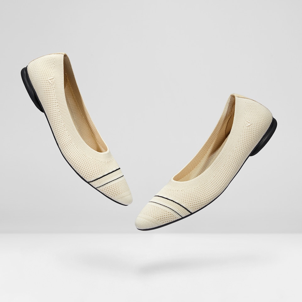 Aditi Round-toe Foldable Flats in Striped Cream | Women's Sustainable,Washable and Stylish Shoes | VIVAIA