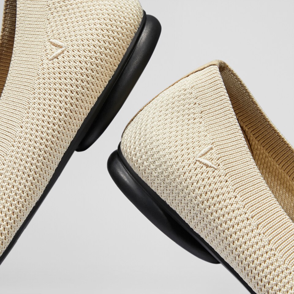 Aditi Round-toe Foldable Flats in Striped Cream | Women's Sustainable,Washable and Stylish Shoes | VIVAIA