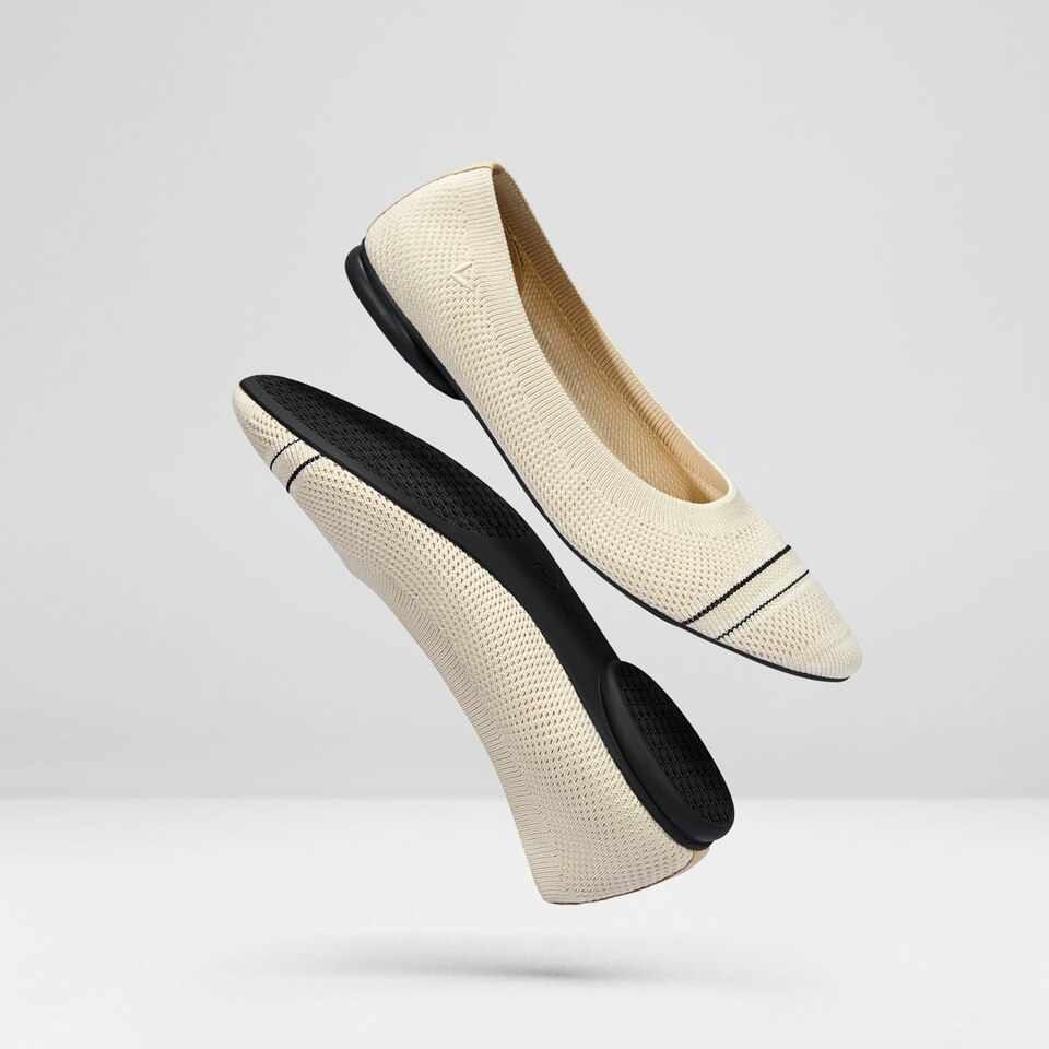 Aditi Round-toe Foldable Flats in Striped Cream | Women's Sustainable,Washable and Stylish Shoes | VIVAIA