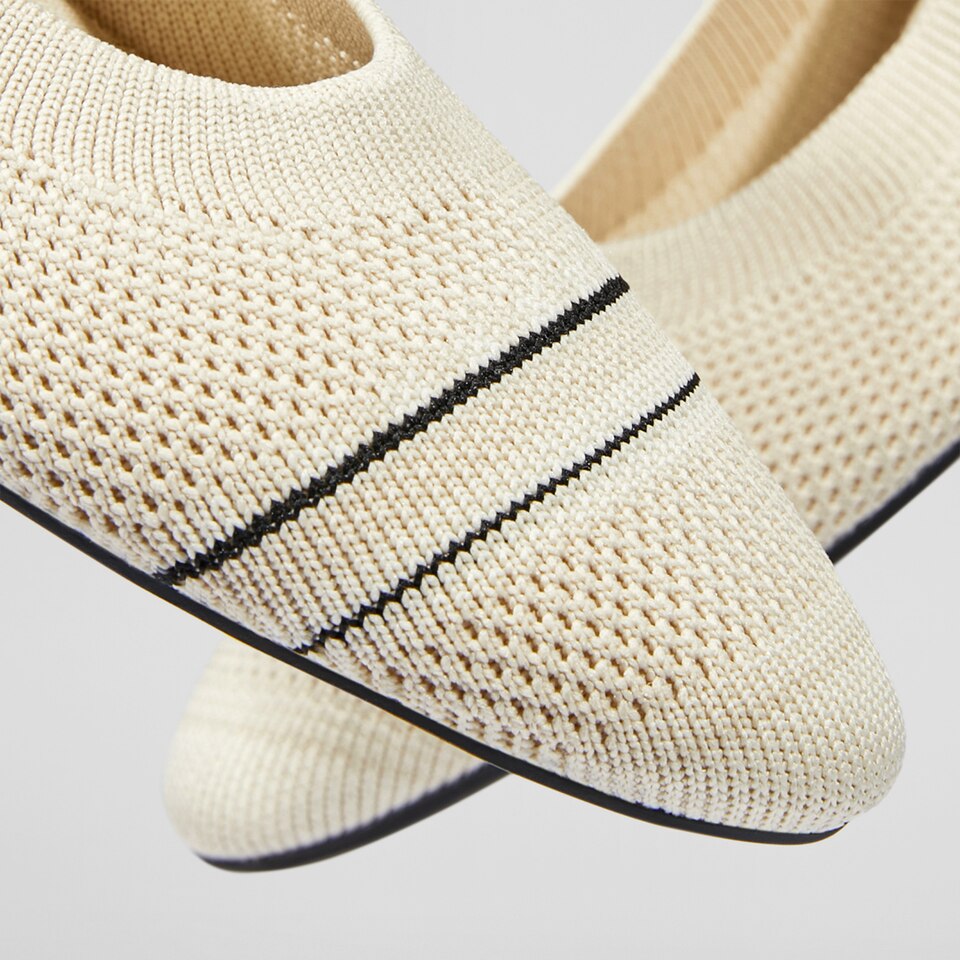Aditi Round-toe Foldable Flats in Striped Cream | Women's Sustainable,Washable and Stylish Shoes | VIVAIA