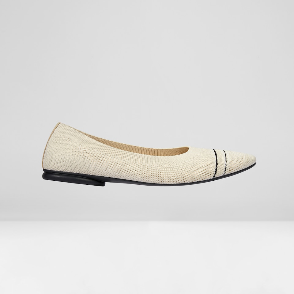 Aditi Round-toe Foldable Flats in Striped Cream | Women's Sustainable,Washable and Stylish Shoes | VIVAIA