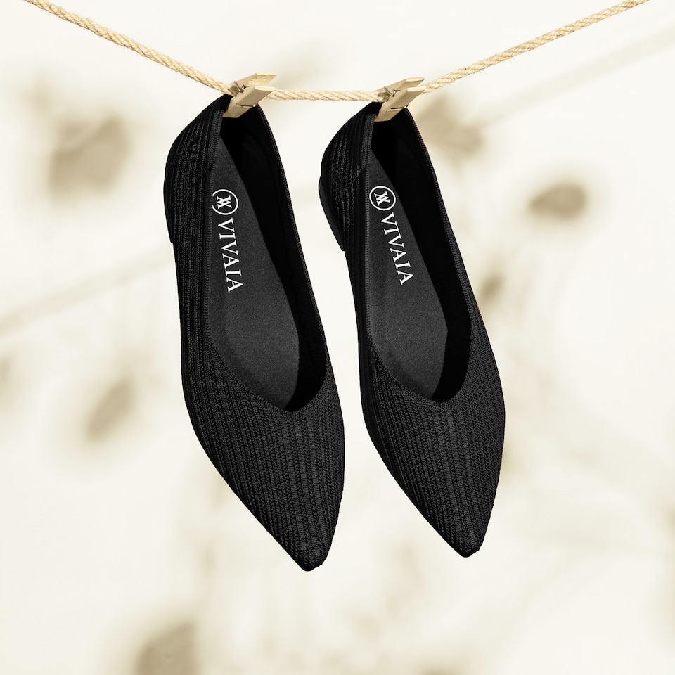 Macy Pointy Flats in Solid Black | Women's Sustainable,Washable and Stylish Shoes | VIVAIA