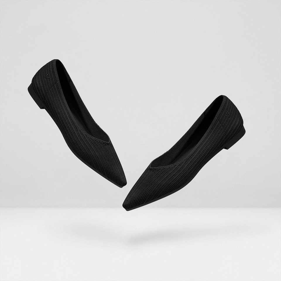 Macy Pointy Flats in Solid Black | Women's Sustainable,Washable and Stylish Shoes | VIVAIA