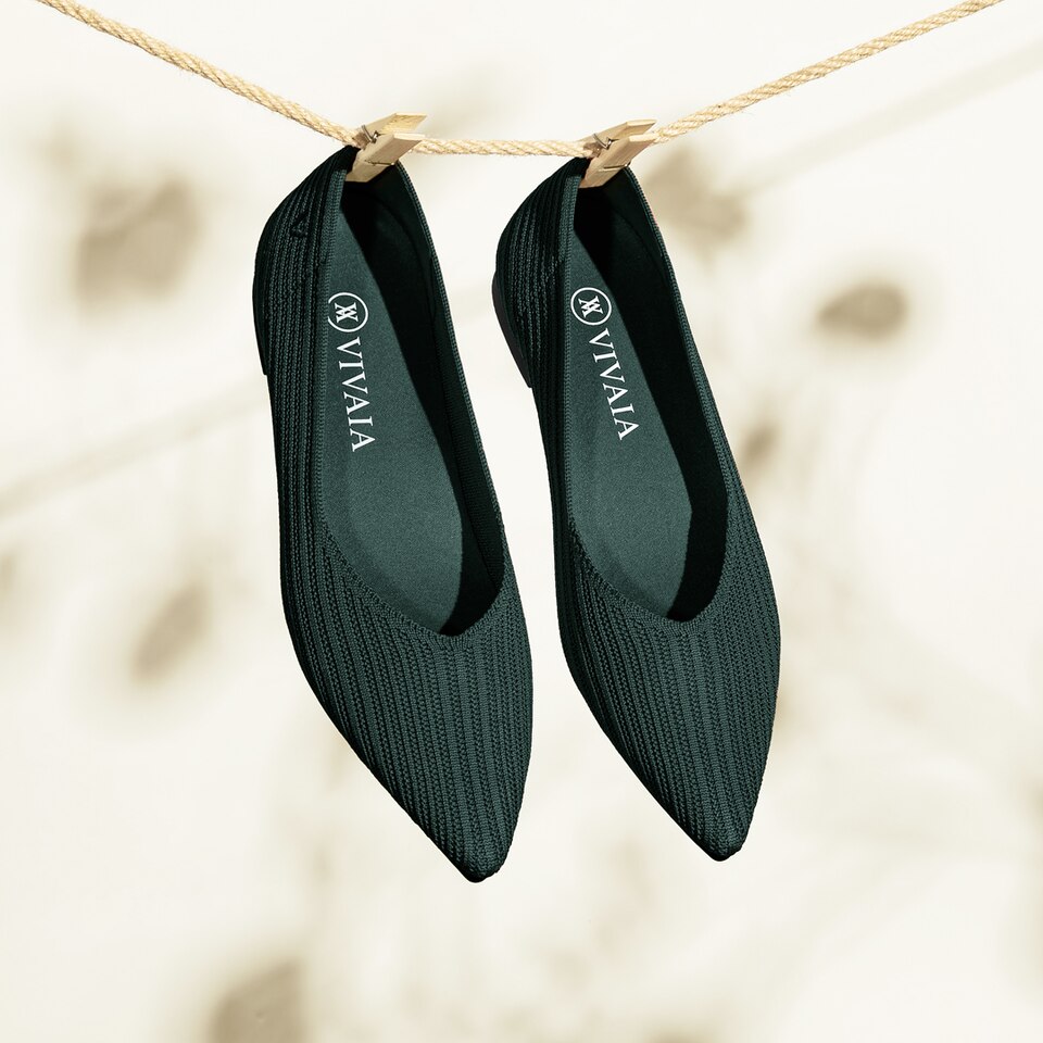 Macy Women Pointy Stripe Flats in Deep Peacock -Washable & Comfortable Shoes | VIVAIA