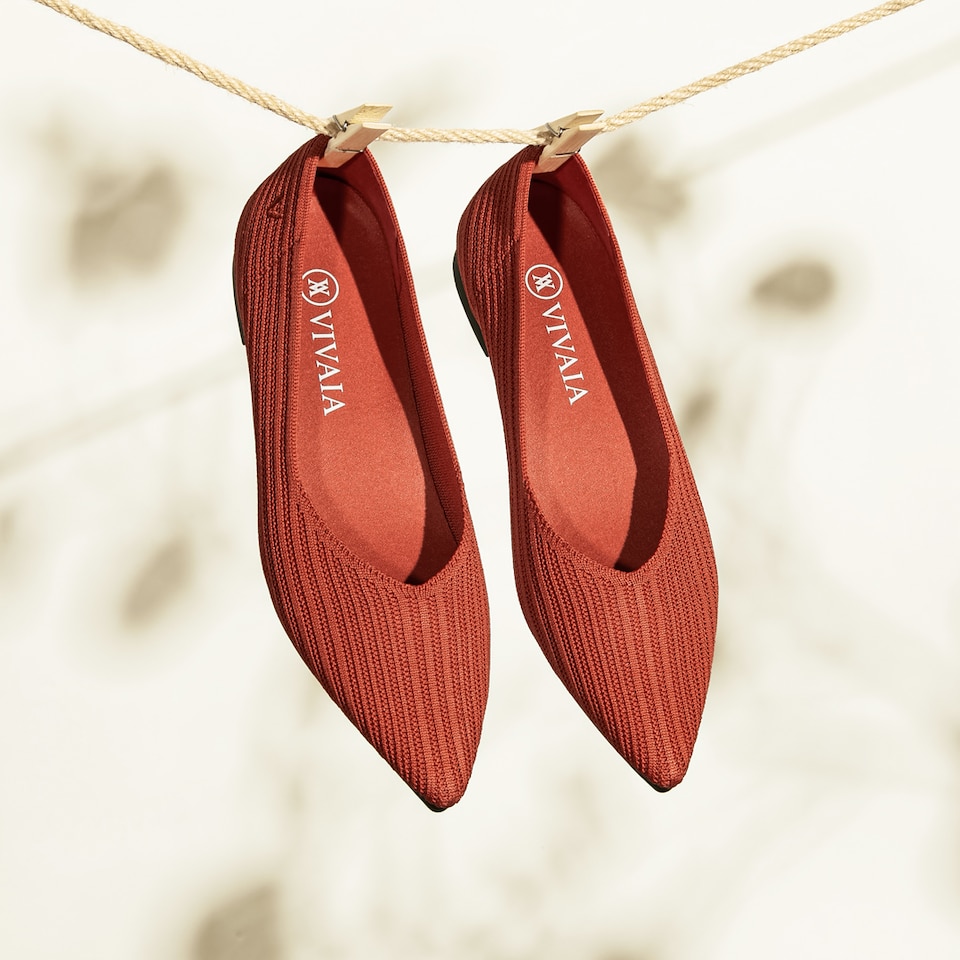 Macy Women Pointy Stripe Flats in Monarch Orange -Washable & Comfortable Shoes | VIVAIA