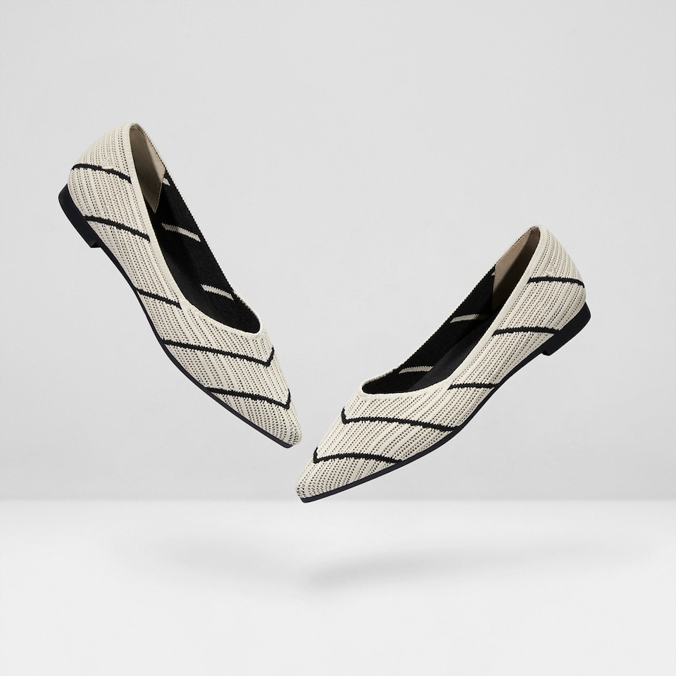 Macy Women Pointy Stripe Flats in Striped Cream -Washable & Comfortable Shoes | VIVAIA