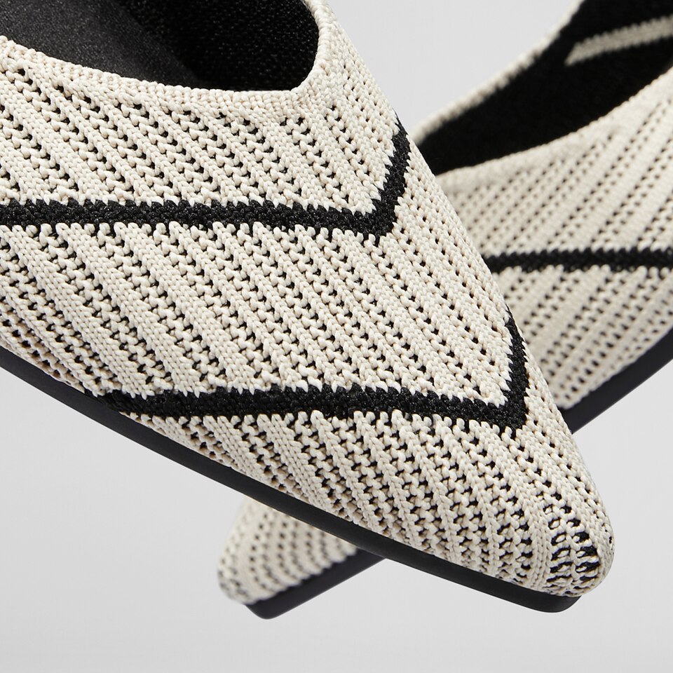Macy Women Pointy Stripe Flats in Striped Cream -Washable & Comfortable Shoes | VIVAIA