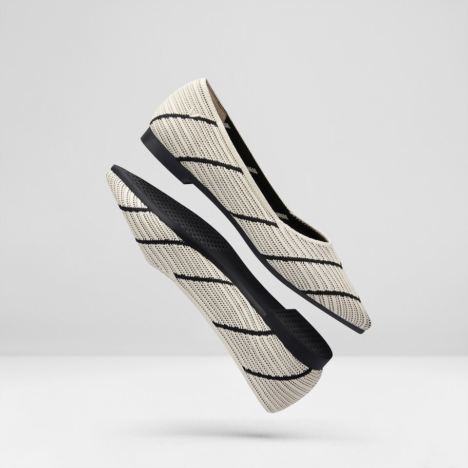 Macy Women Pointy Stripe Flats in Striped Cream -Washable & Comfortable Shoes | VIVAIA