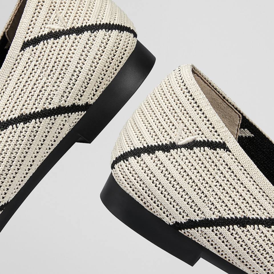 Macy Women Pointy Stripe Flats in Striped Cream -Washable & Comfortable Shoes | VIVAIA