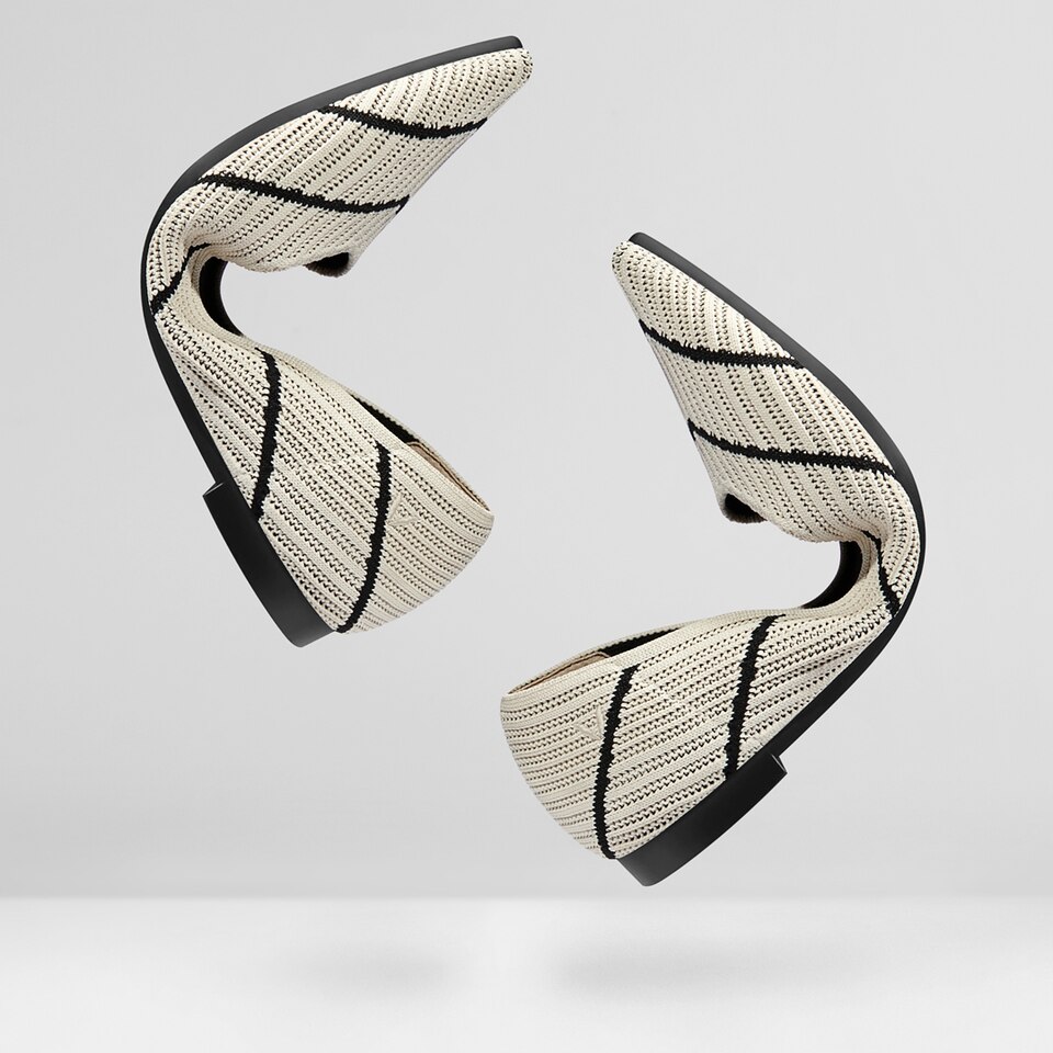 Macy Women Pointy Stripe Flats in Striped Cream -Washable & Comfortable Shoes | VIVAIA