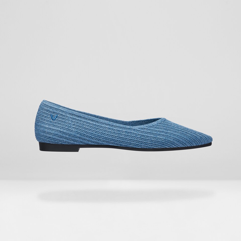 Macy Women Pointy Stripe Flats in Denim Blue -Washable & Comfortable Shoes | VIVAIA