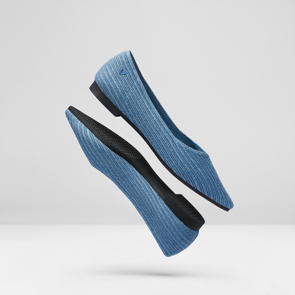 Macy Women Pointy Stripe Flats in Denim Blue -Washable & Comfortable Shoes | VIVAIA