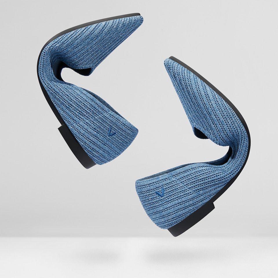 Macy Women Pointy Stripe Flats in Denim Blue -Washable & Comfortable Shoes | VIVAIA