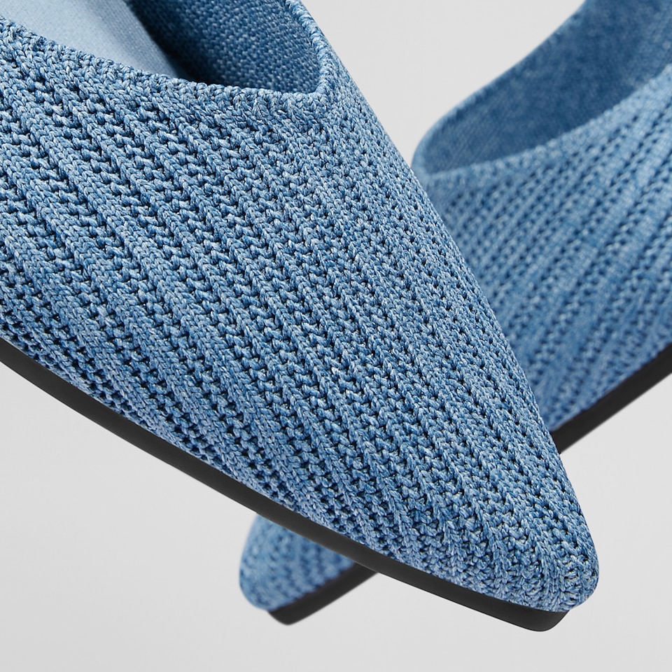 Macy Women Pointy Stripe Flats in Denim Blue -Washable & Comfortable Shoes | VIVAIA