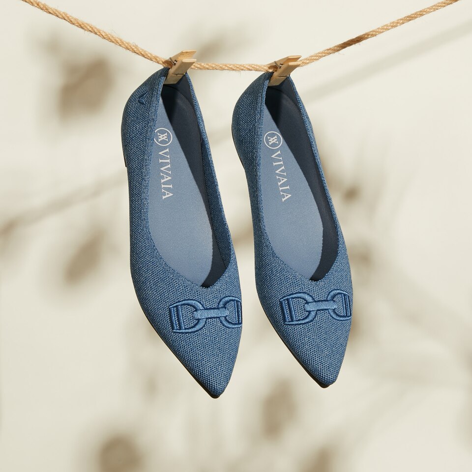 Ena Pointed-toe Flats Denim Blue - Washable & Comfortable | VIVAIA