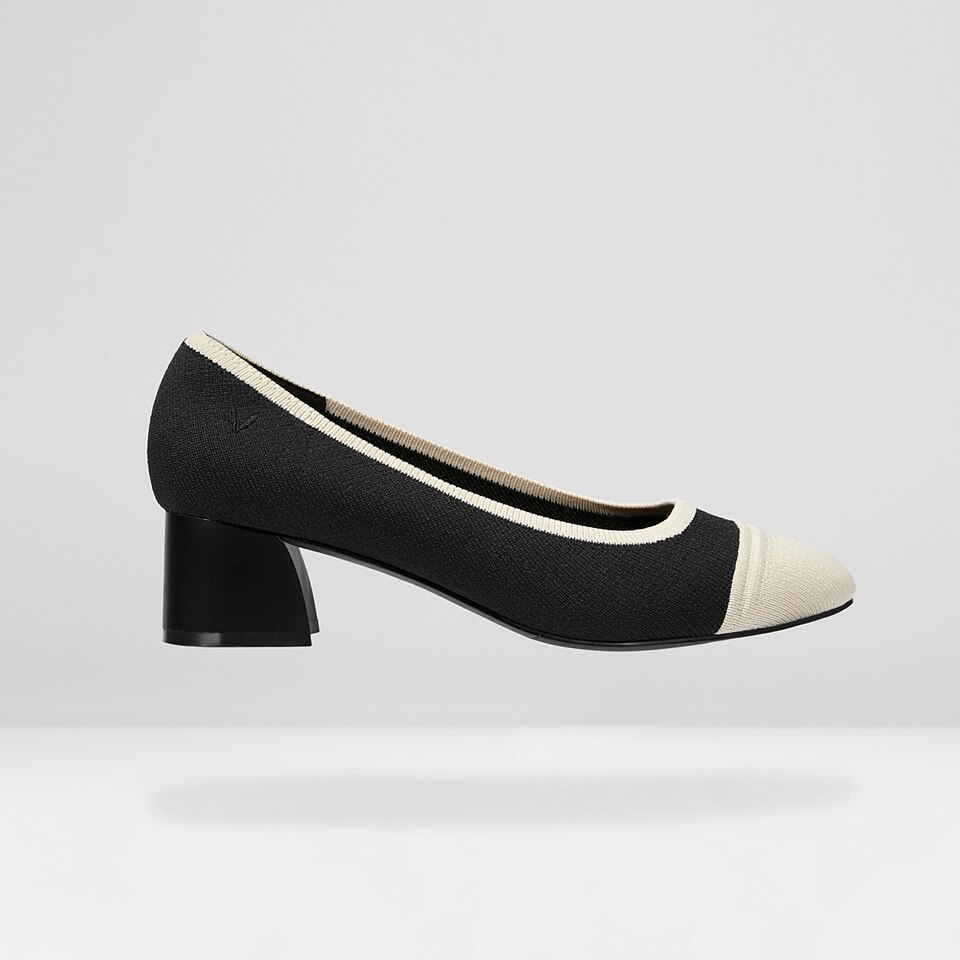 Julie Round Toe Heels White Black - Washable & Comfortable Heels | VIVAIA