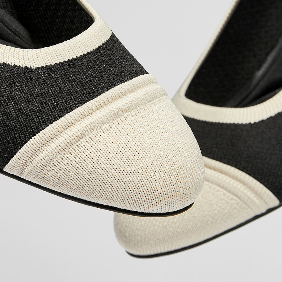 Julie Round Toe Heels White Black - Washable & Comfortable Heels | VIVAIA