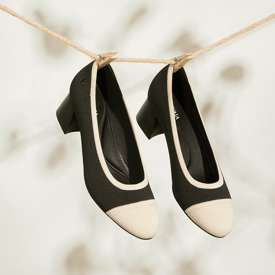Julie Round Toe Heels White Black - Washable & Comfortable Heels | VIVAIA