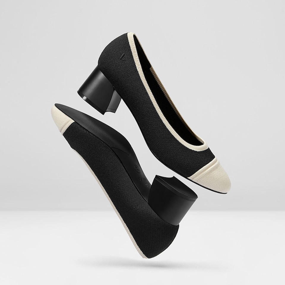 Julie Round Toe Heels White Black - Washable & Comfortable Heels | VIVAIA