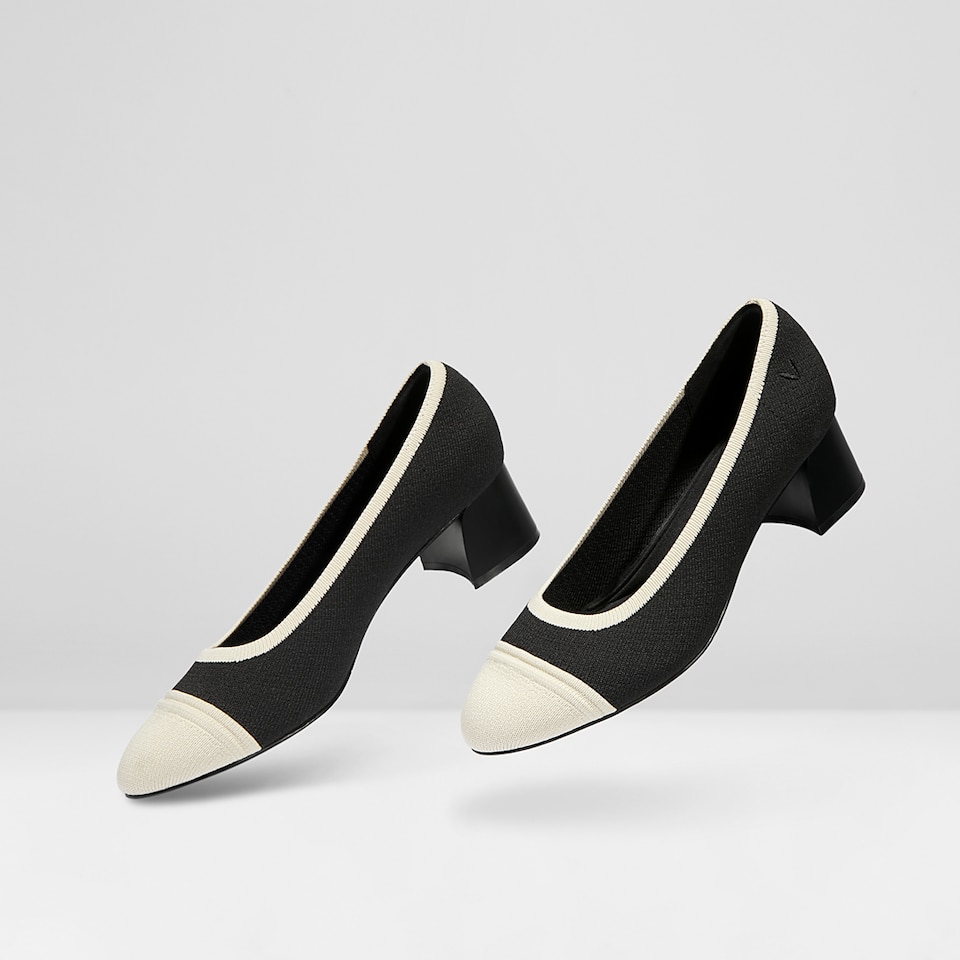 Julie Round Toe Heels White Black - Washable & Comfortable Heels | VIVAIA
