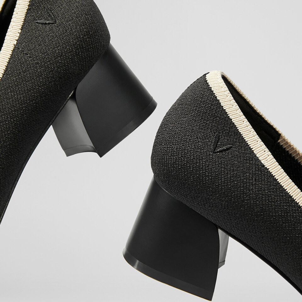 Julie Round Toe Heels White Black - Washable & Comfortable Heels | VIVAIA
