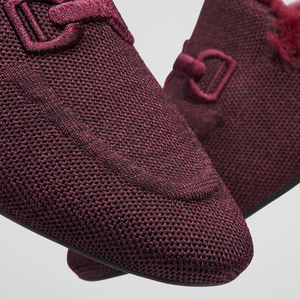 Erica Round-toe Fluffy Mules in Bordeaux Red | Women's Sustainable and Stylish Shoes | VIVAIA